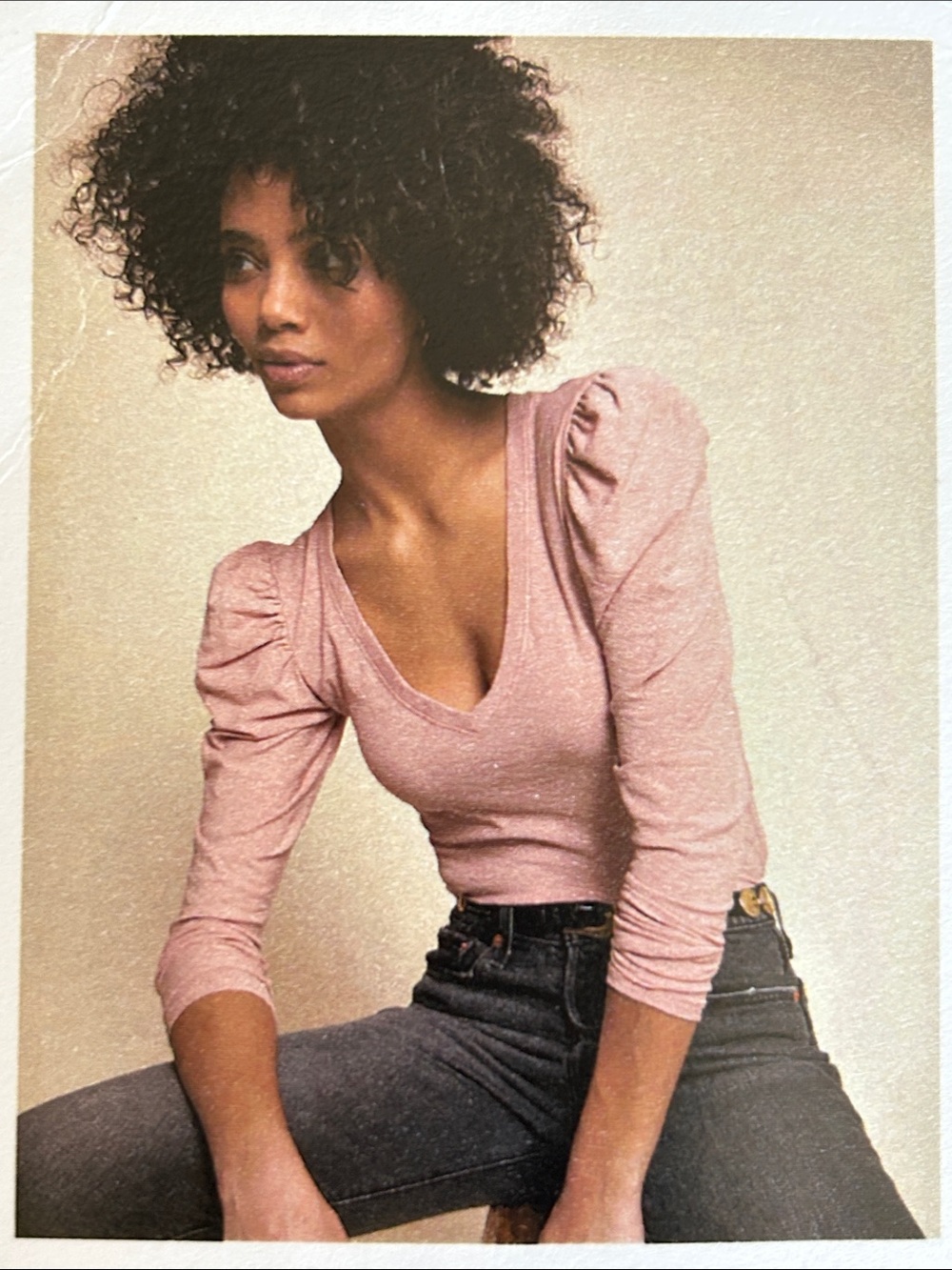 NWT Nation LTD Clara Bold Shoulder Tee V-Neck Puff Long Sleeve in Cheeky Small